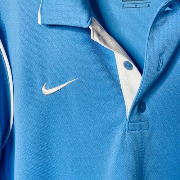 Nike Dri Fit Mens Blue Polo Shirt Golf Performance Medium Lightweight u 5/3 Logo - Picture 2 of 5